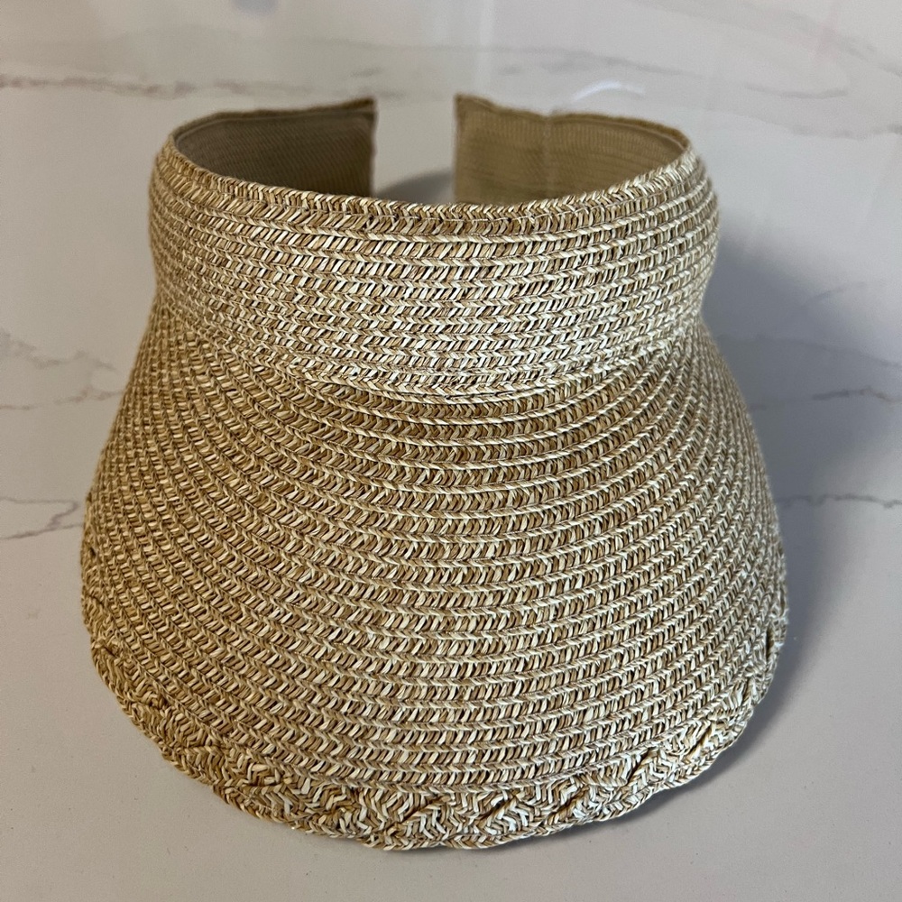 Straw sun visor, women’s braided trim, NWT